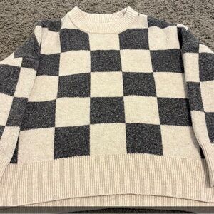 Gray and White Checkered Sweater